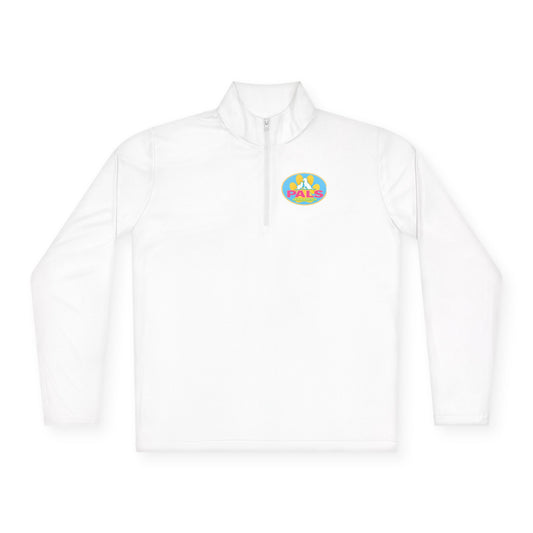 Colorful 'PALS' Retro Patch Chest Logo Quarter-Zip Pullover