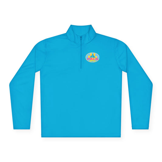 Colorful 'PALS' Retro Patch Chest Logo Quarter-Zip Pullover