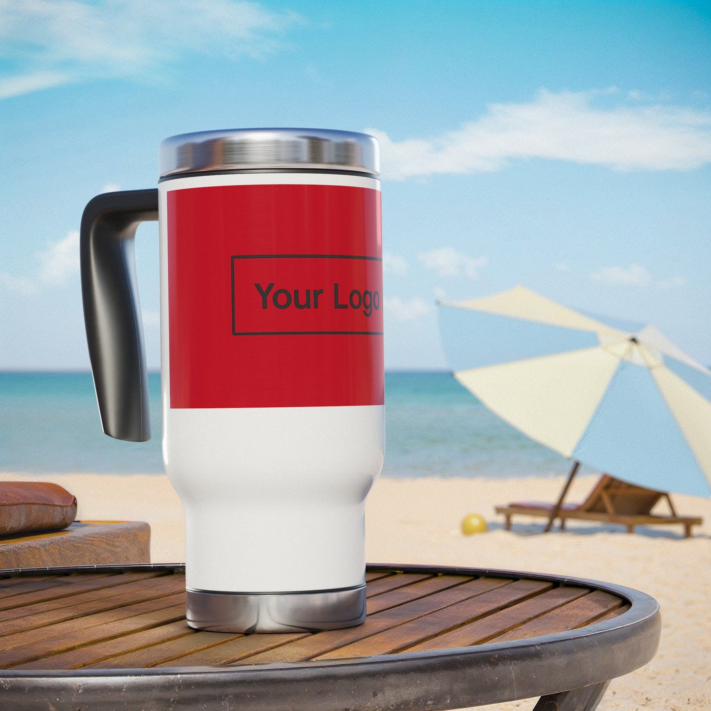 14oz Stainless Steel Travel Mug with Handle — Example Logo