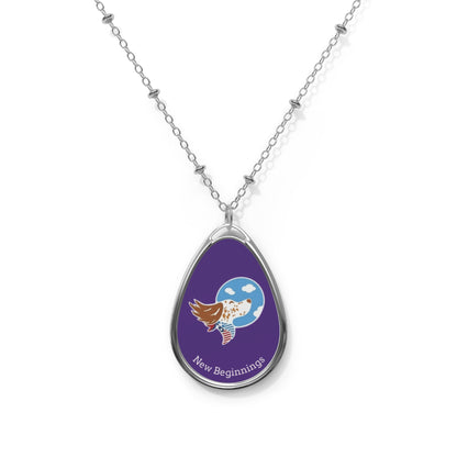 New Beginnings Oval Necklace — Silver Teardrop Pendant