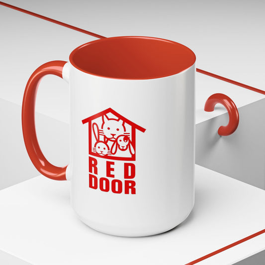 Red Door Pet Logo Accent Coffee Mug - Cute Cat & Dog House Coffee Cup (15oz)
