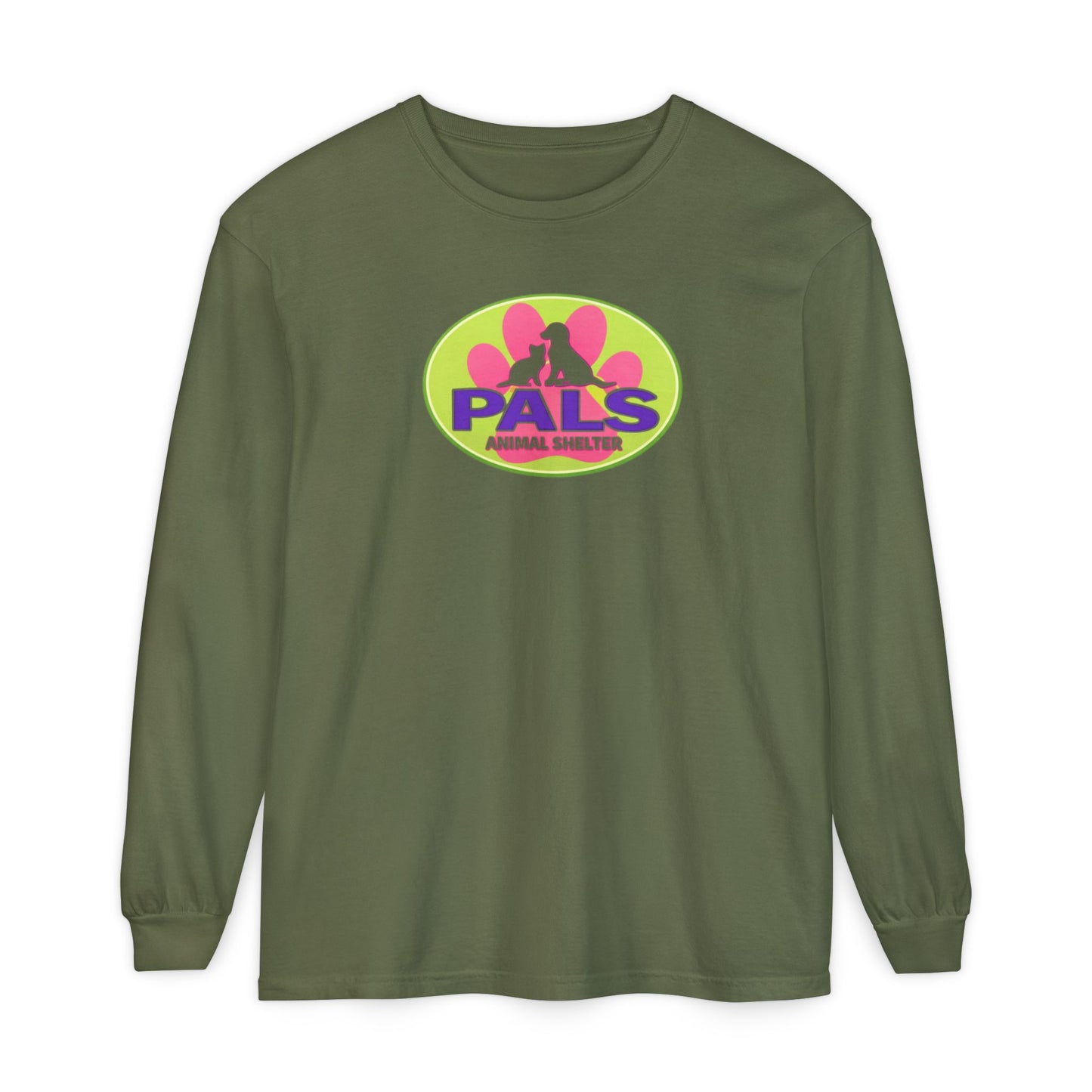 PALS Animal Shelter Long Sleeve T-Shirt Retro Green Logo