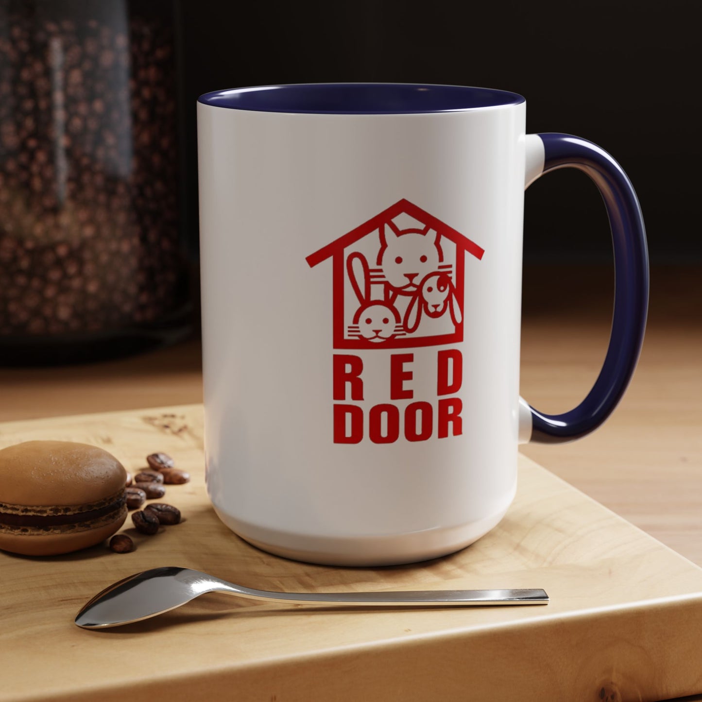 Red Door Pet Logo Accent Coffee Mug - Cute Cat & Dog House Coffee Cup (15oz)