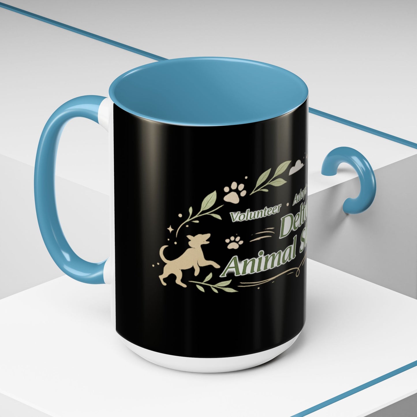 Delta Animal Shelter Accent Coffee Mug — Adopt, Rescue, Donate Paw Print Design (11/15oz)