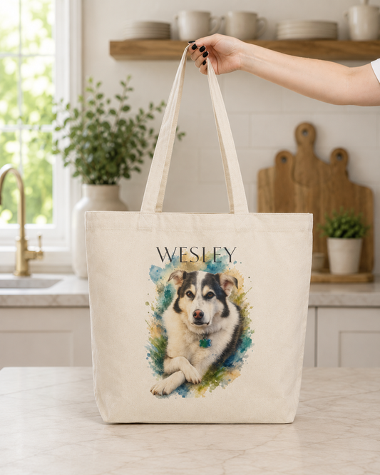 Personalized Dog Portrait Canvas Tote